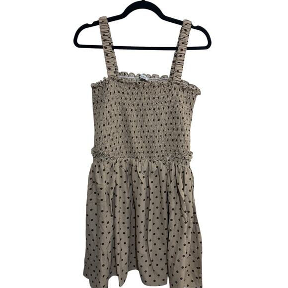 White Birch-Tan/Brown Ruffled Strap Polka Dot Dress • Size XL • NWT - Picture 4 of 5